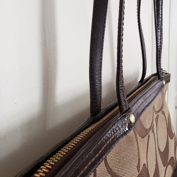 Coach Signature Leather Striped Tote - Picture 3 of 7